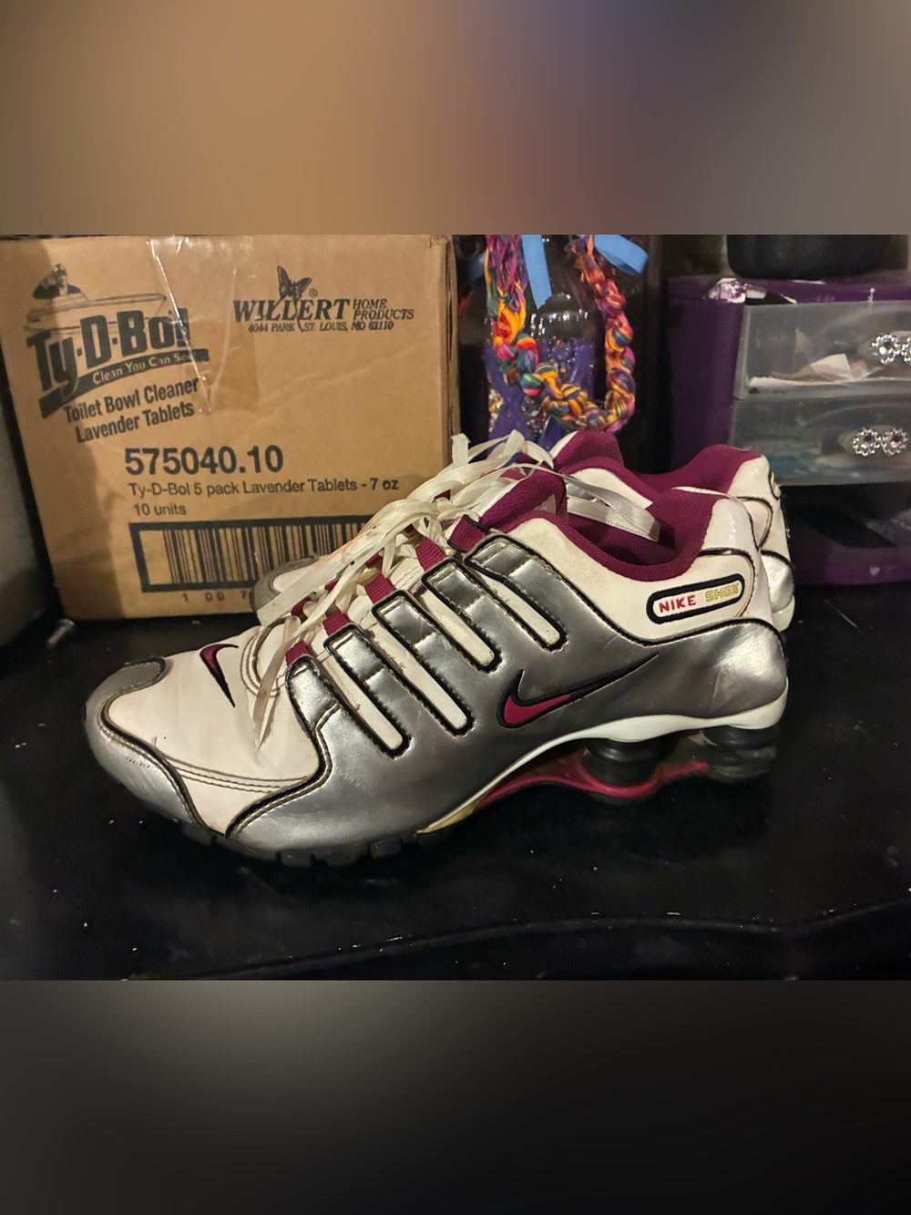 Nike Silver and Maroon Athletic Sneakers